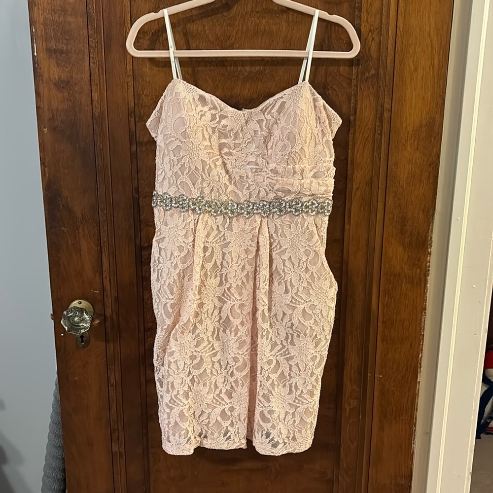 City Triangle Light Pink Strapless Dress w/ Silver Beaded Belt Size 20